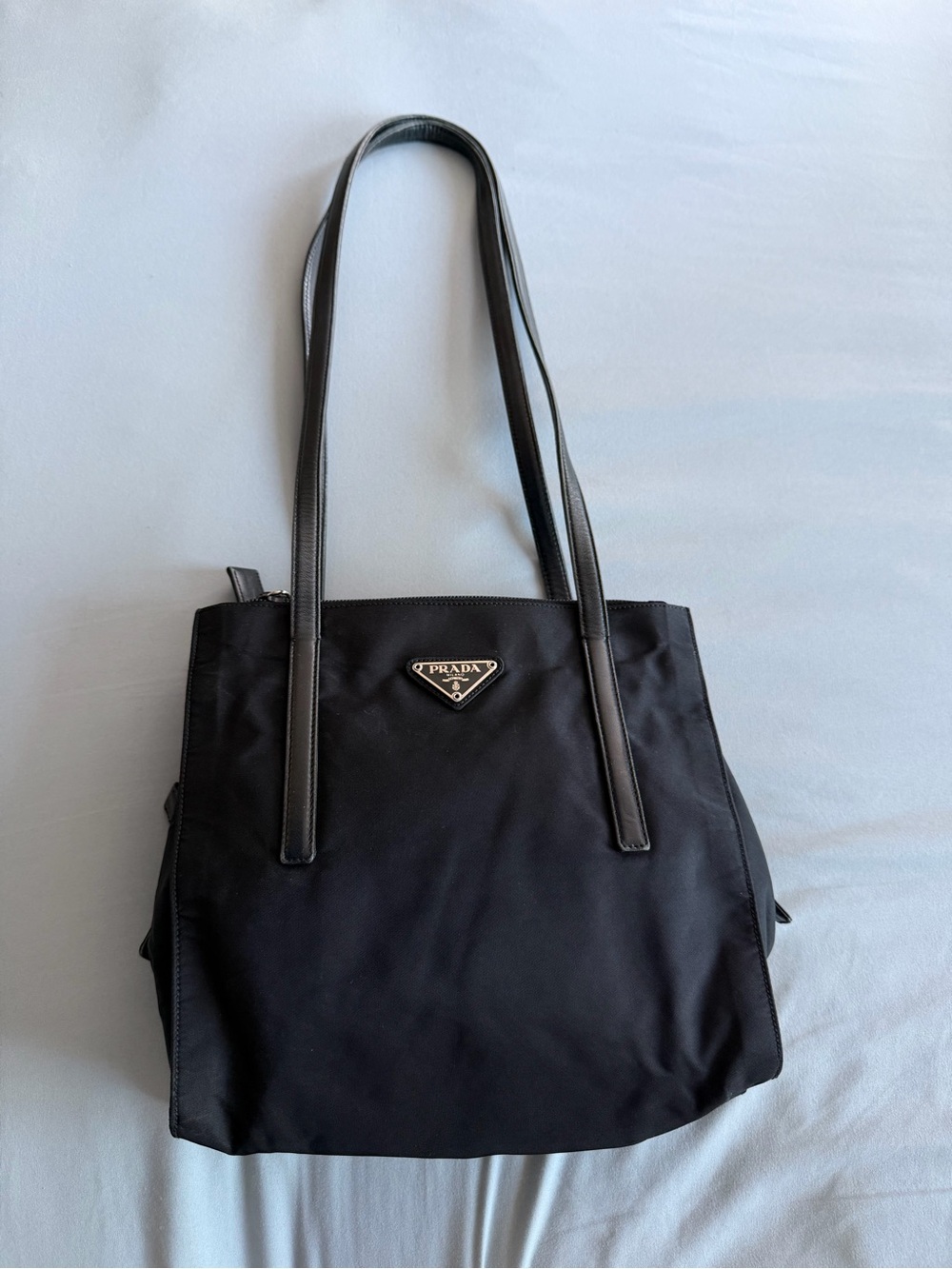 Prada Black Nylon Tote with Leather Straps